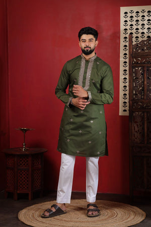 Mens Multi Color Embroidered Cotton Kurta Set (ACA9329)