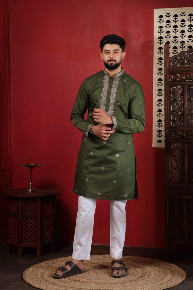 Mens Multi Color Embroidered Cotton Kurta Set (ACA9329)