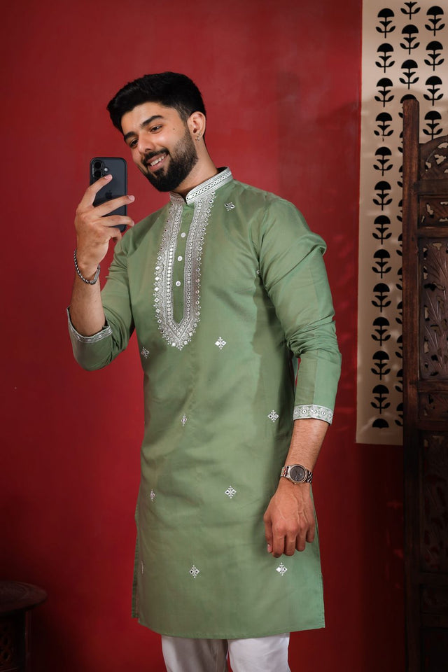 Mens Multi Color Embroidered Cotton Kurta Set (ACA9331)