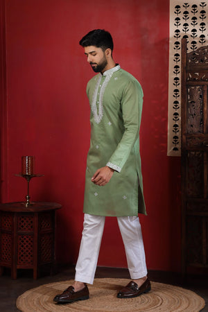 Mens Multi Color Embroidered Cotton Kurta Set (ACA9331)
