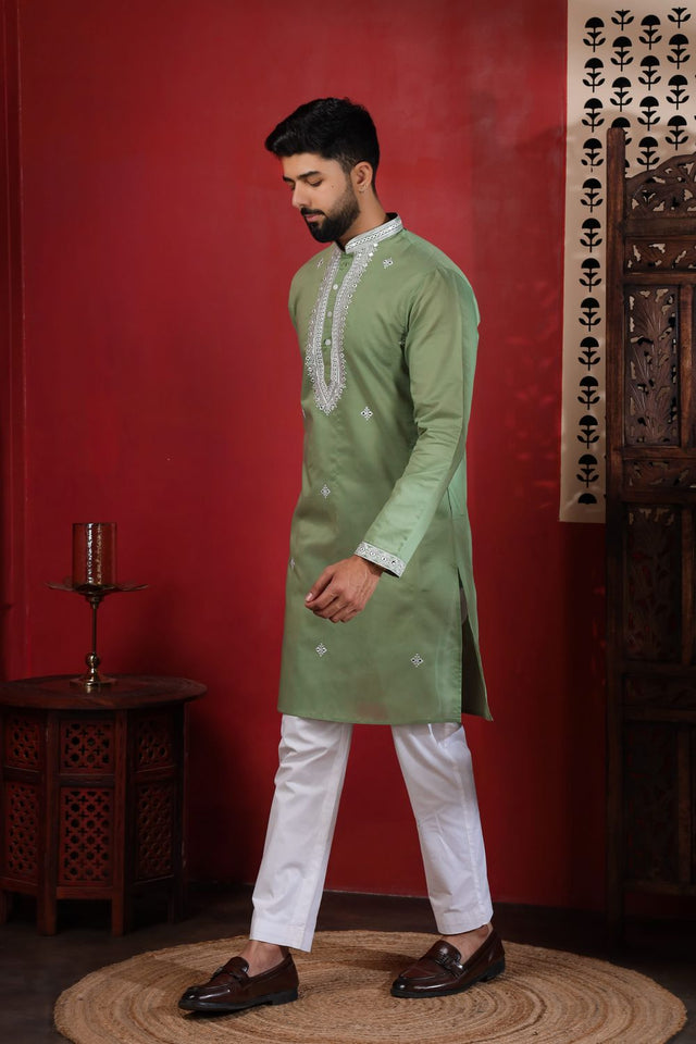 Mens Multi Color Embroidered Cotton Kurta Set (ACA9331)