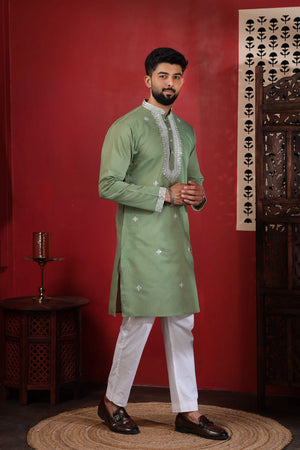 Mens Multi Color Embroidered Cotton Kurta Set (ACA9331)