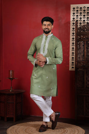 Mens Multi Color Embroidered Cotton Kurta Set (ACA9331)