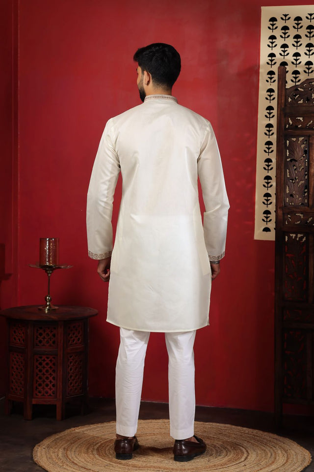 Mens Pink Embroidered Cotton Kurta Set (ACA9332)