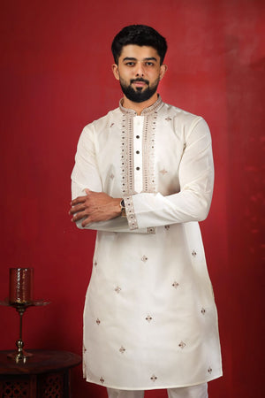 Mens Pink Embroidered Cotton Kurta Set (ACA9332)