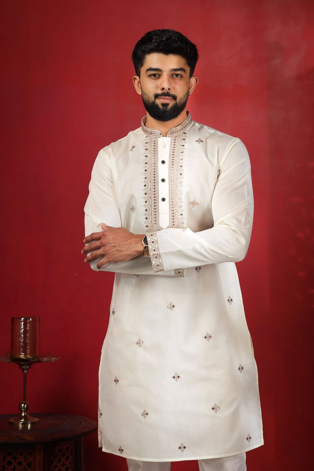 Mens Pink Embroidered Cotton Kurta Set (ACA9332)