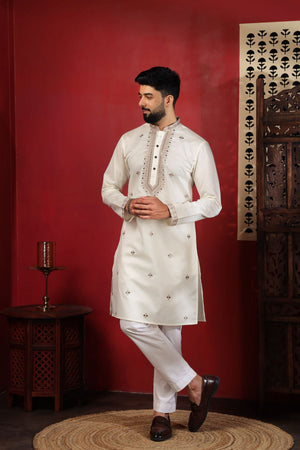 Mens Pink Embroidered Cotton Kurta Set (ACA9332)