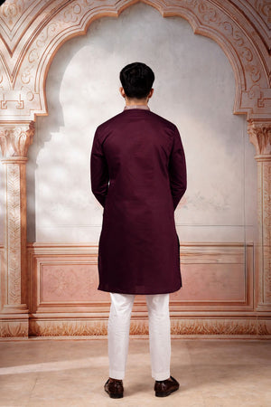 Mens Pink Embroidered Cotton Kurta Set (ACA9333)