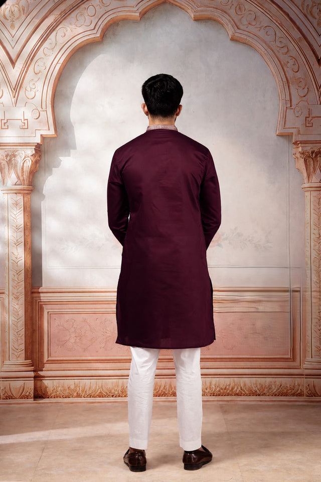 Mens Pink Embroidered Cotton Kurta Set (ACA9333)