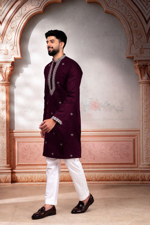 Mens Pink Embroidered Cotton Kurta Set (ACA9333)