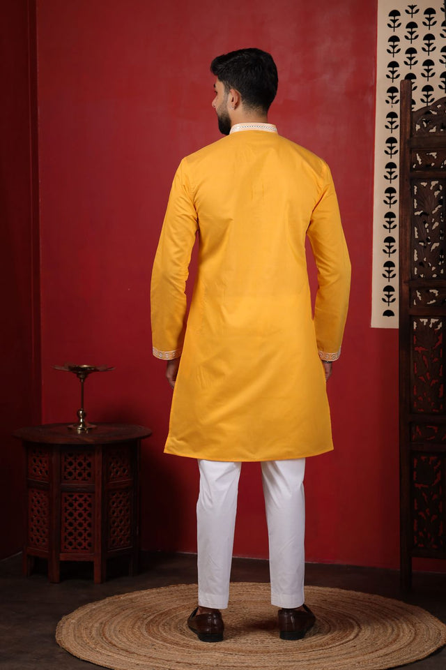 Mens Pink Embroidered Cotton Kurta Set (ACA9334)