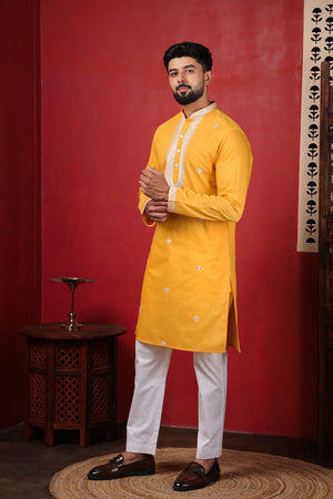 Mens Pink Embroidered Cotton Kurta Set (ACA9334)