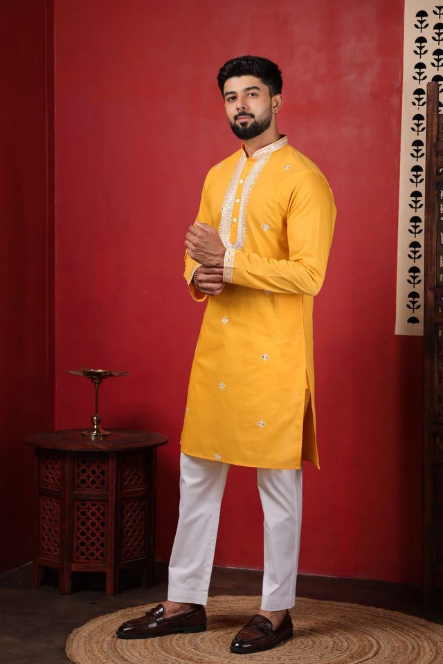 Mens Pink Embroidered Cotton Kurta Set (ACA9334)