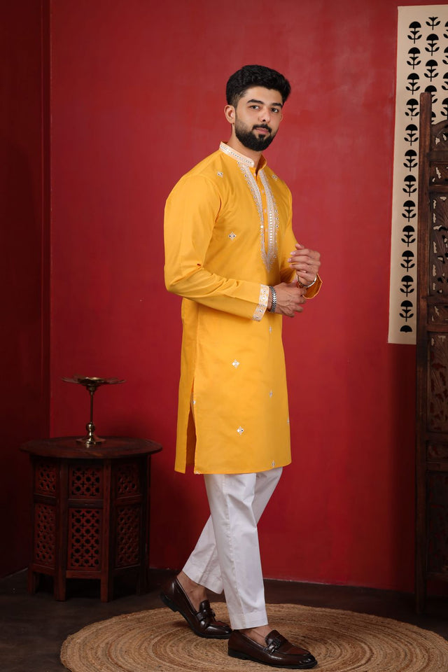 Mens Pink Embroidered Cotton Kurta Set (ACA9334)