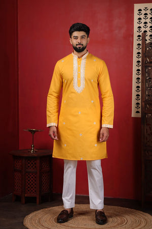 Mens Pink Embroidered Cotton Kurta Set (ACA9334)