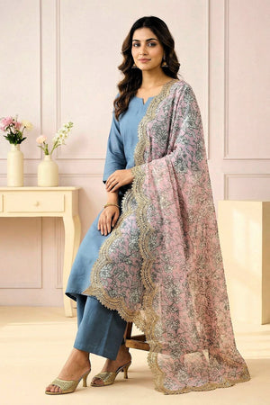 Pink Printed Organza Dupatta (ACA9347)