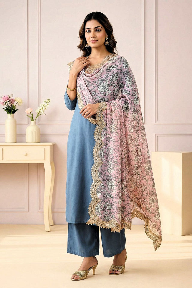 Pink Printed Organza Dupatta (ACA9347)