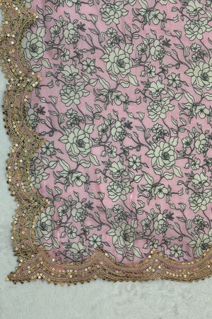 Pink Printed Organza Dupatta (ACA9347)