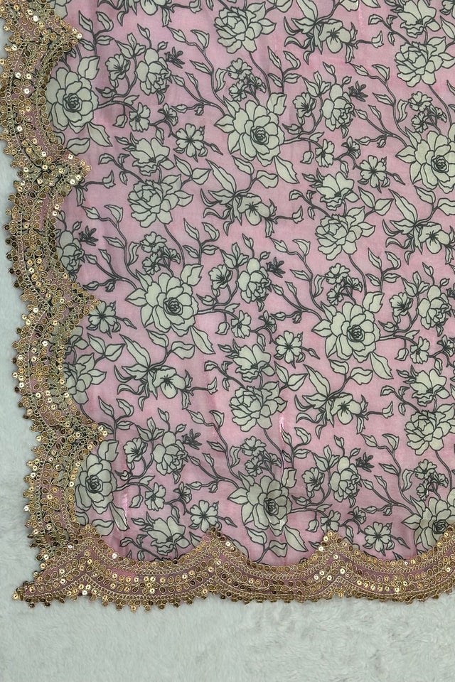 Pink Printed Organza Dupatta (ACA9347)