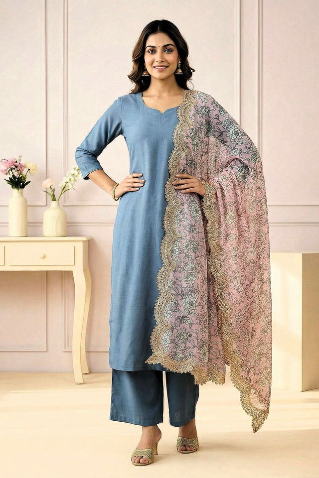 Pink Printed Organza Dupatta (ACA9347)