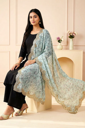 Green Printed Organza Dupatta (ACA9348)