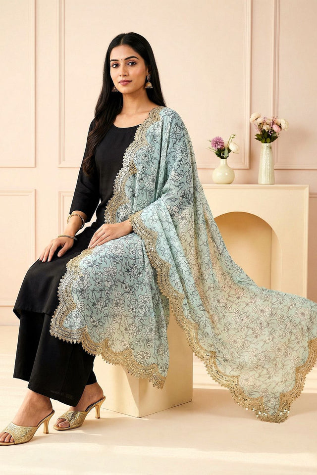 Green Printed Organza Dupatta (ACA9348)