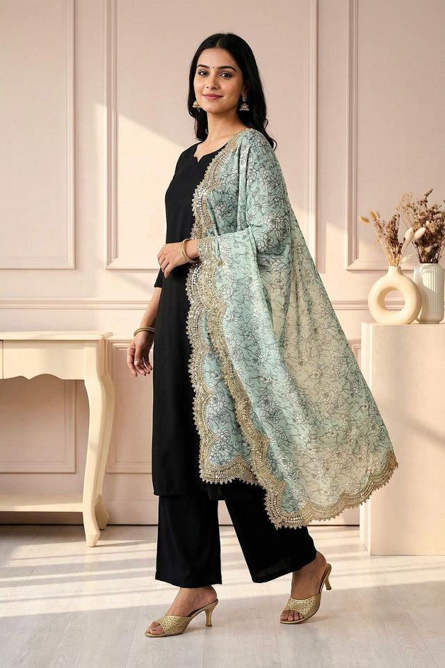 Green Printed Organza Dupatta (ACA9348)
