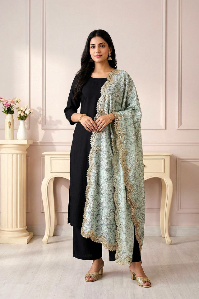 Green Printed Organza Dupatta (ACA9348)