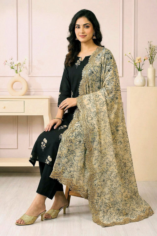 Yellow Printed Organza Dupatta (ACA9349)