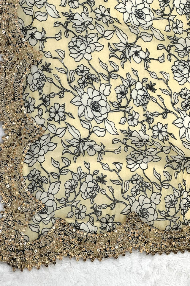 Yellow Printed Organza Dupatta (ACA9349)