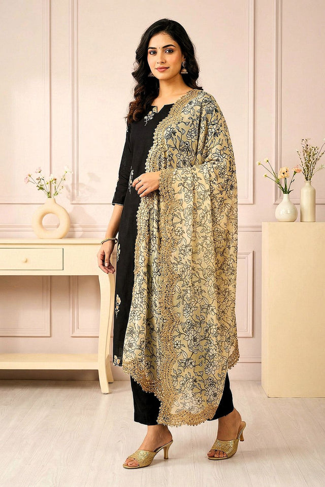 Yellow Printed Organza Dupatta (ACA9349)