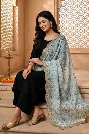 Blue Printed Organza Dupatta (ACA9350)