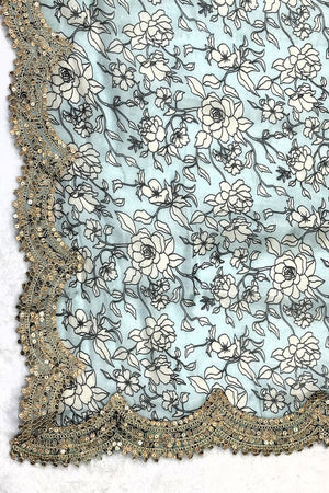 Blue Printed Organza Dupatta (ACA9350)