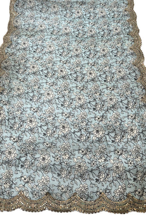Blue Printed Organza Dupatta (ACA9350)