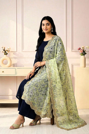 Sea Green Printed Organza Dupatta (ACA9351)