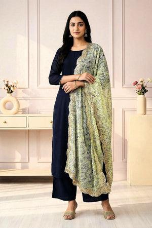 Sea Green Printed Organza Dupatta (ACA9351)