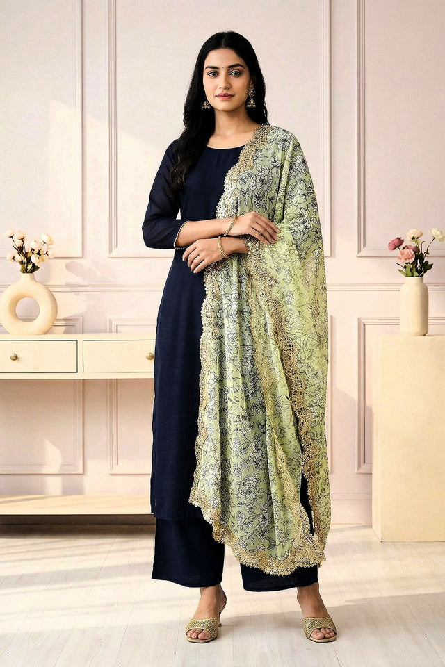Sea Green Printed Organza Dupatta (ACA9351)