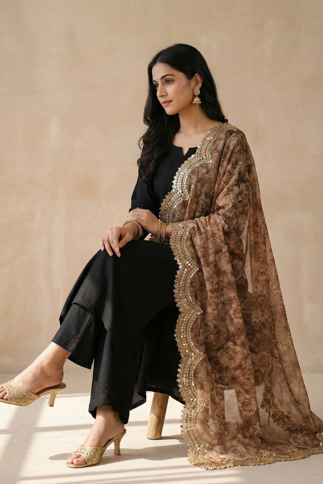 Brown Printed Organza Dupatta (ACA9352)