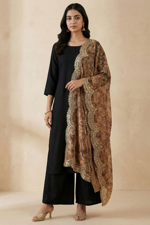 Brown Printed Organza Dupatta (ACA9352)