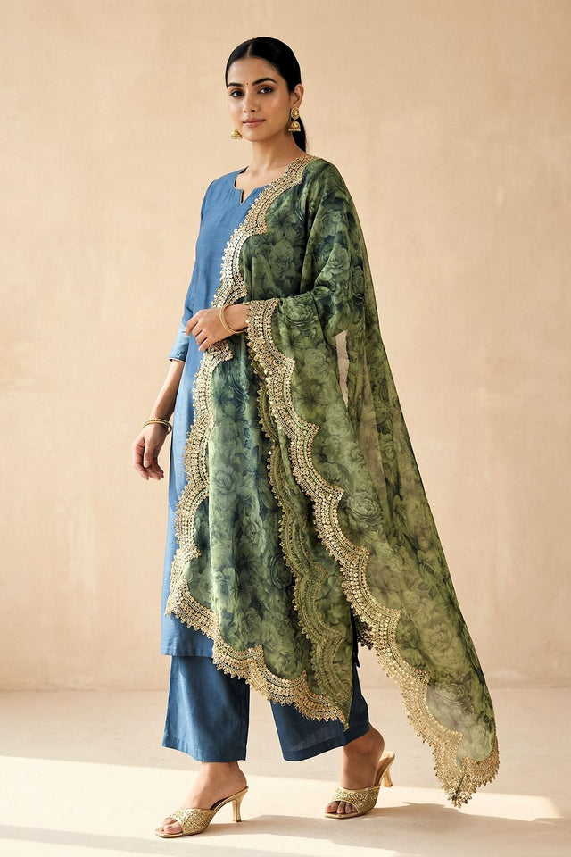 Green Printed Organza Dupatta (ACA9353)