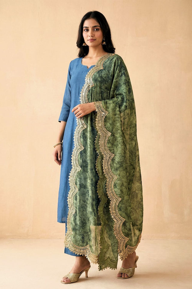 Green Printed Organza Dupatta (ACA9353)