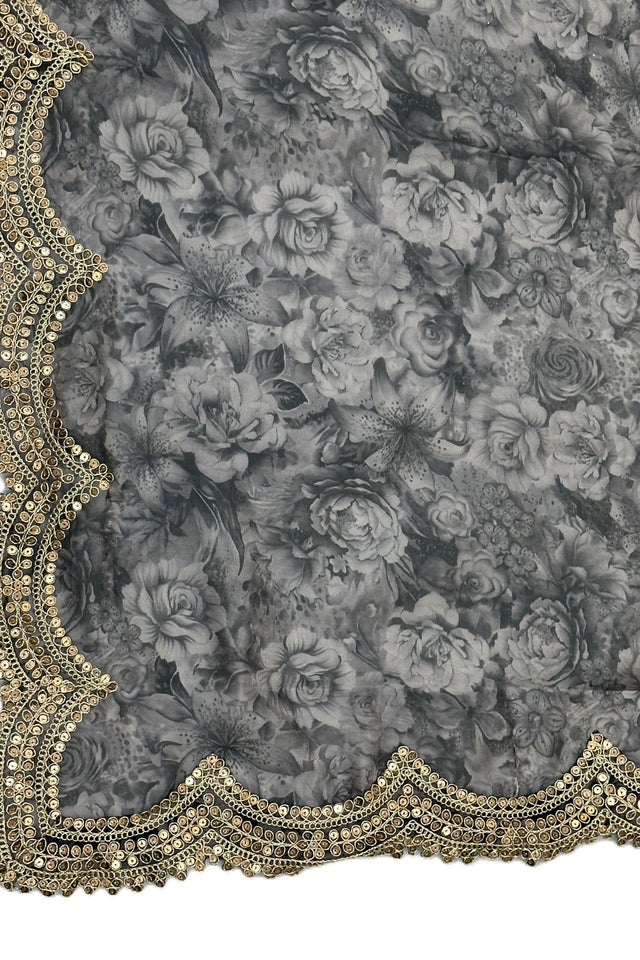 Grey Printed Organza Dupatta (ACA9354)