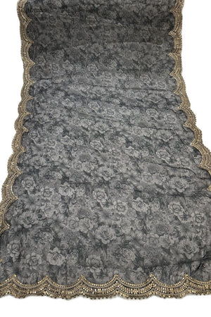 Grey Printed Organza Dupatta (ACA9354)
