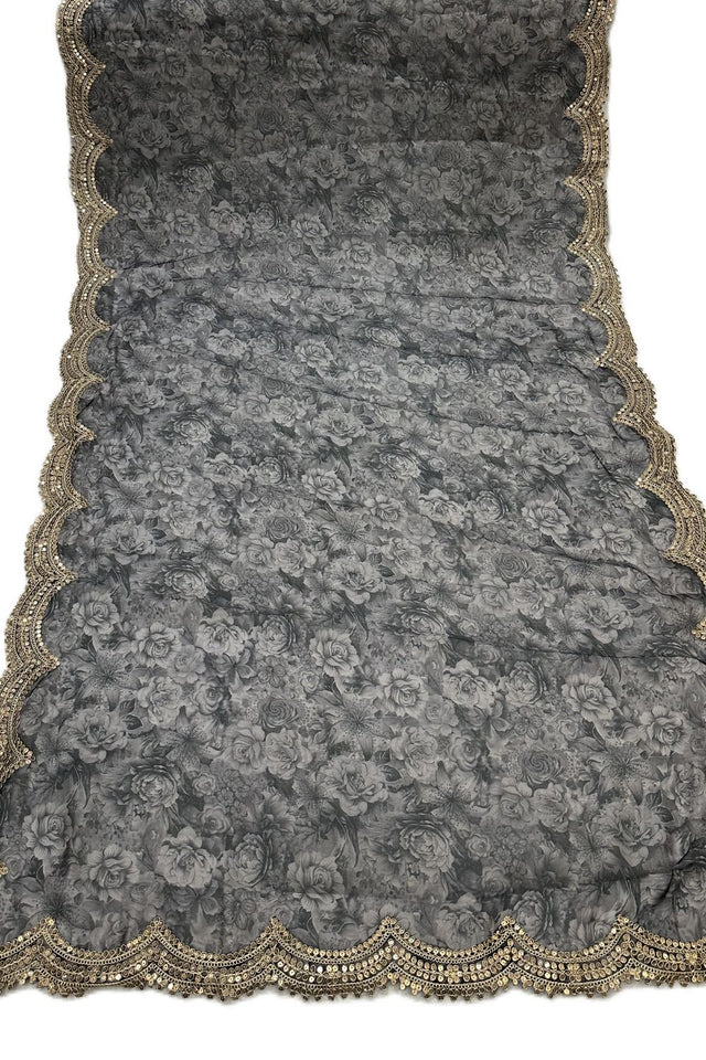 Grey Printed Organza Dupatta (ACA9354)
