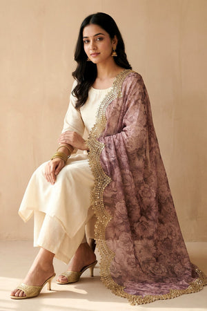 Purple Printed Organza Dupatta (ACA9355)