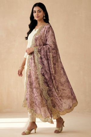 Purple Printed Organza Dupatta (ACA9355)