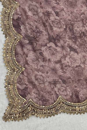Purple Printed Organza Dupatta (ACA9355)
