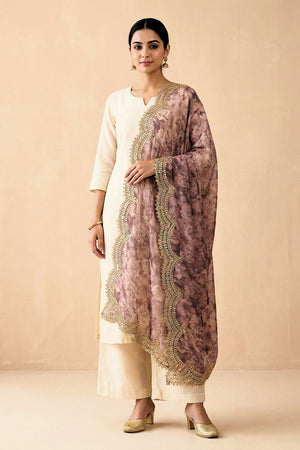 Purple Printed Organza Dupatta (ACA9355)