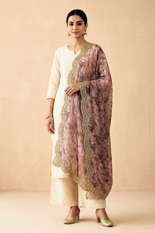 Purple Printed Organza Dupatta (ACA9355)