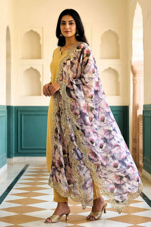 Purple Printed Organza Dupatta (ACA9356)